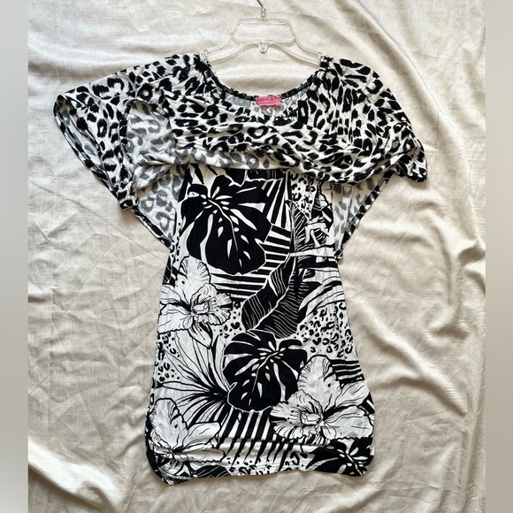 Joyous & Free Black and White Leopard and Floral Print Mini Dress - Picture 2 of 7